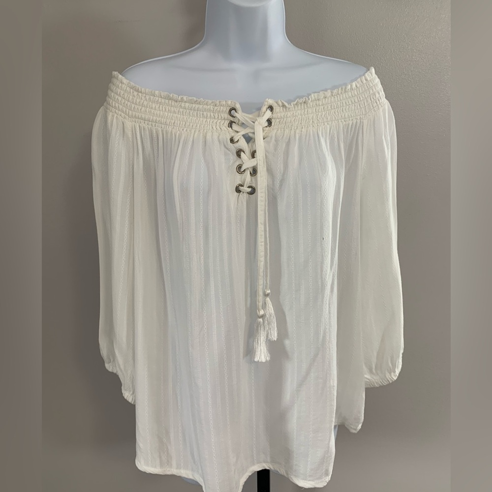 Lascana for Venus Chic Lace-Up Off-Shoulder Blouse